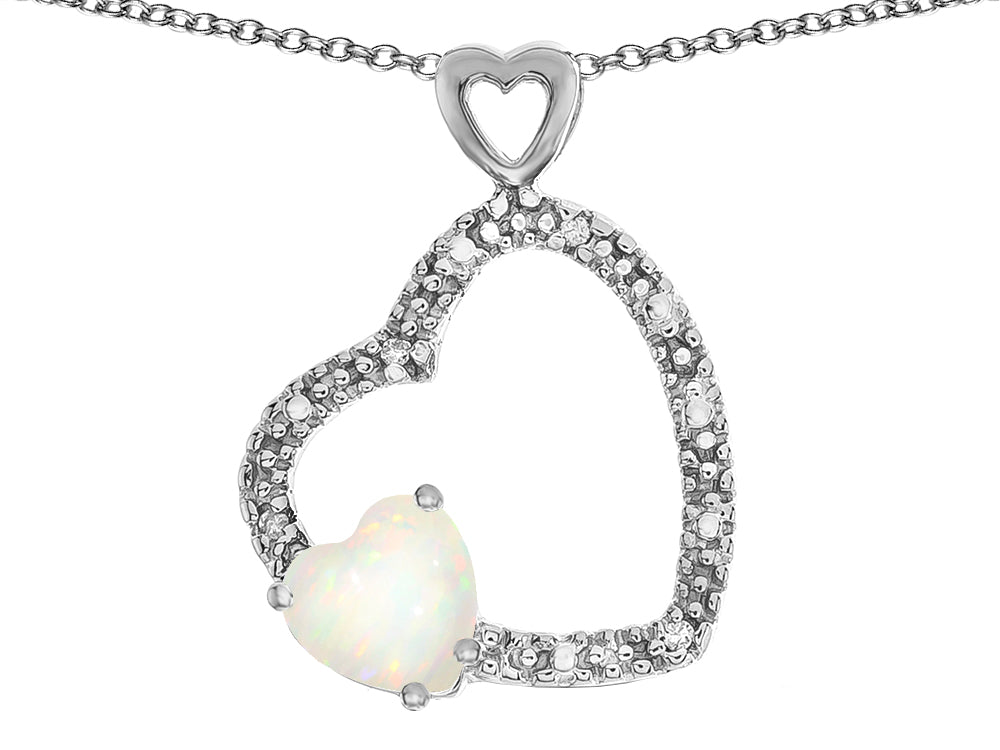 Star K Double Open Heart Pendant Necklace with 6mm Genuine Opal Stone