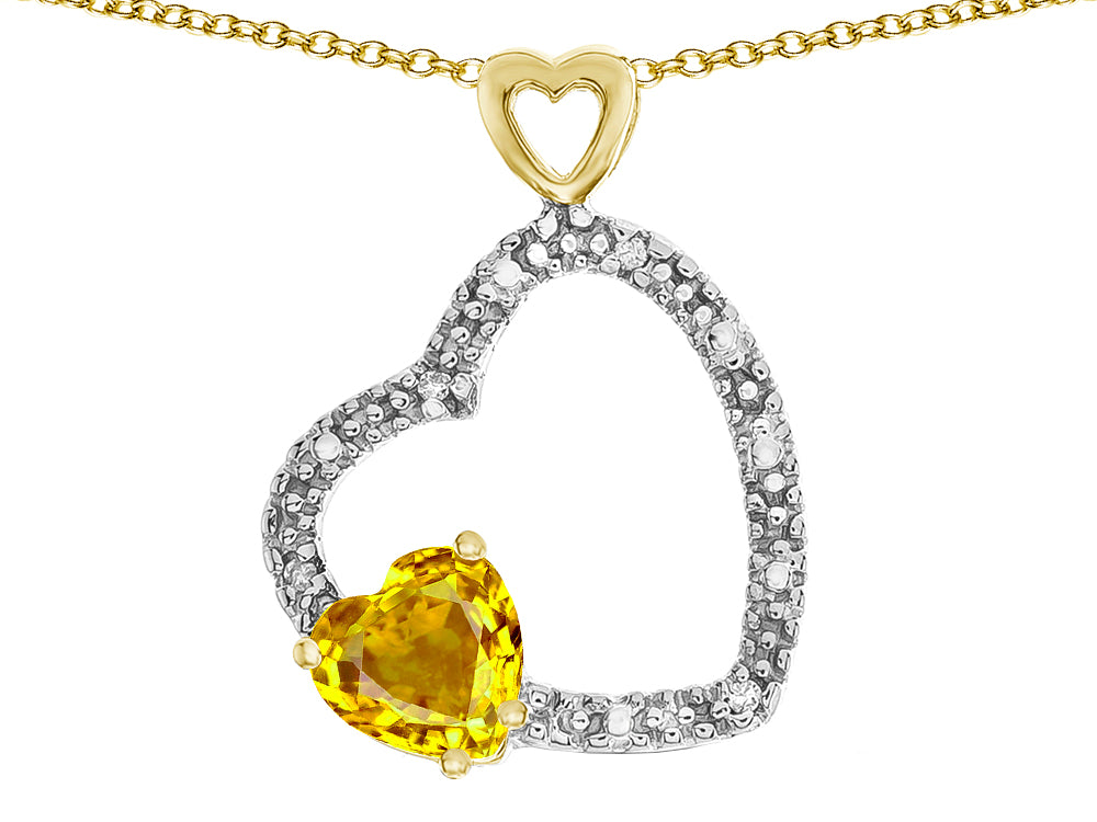 Star K Double Open Heart Pendant Necklace with 6mm Citrine Stone