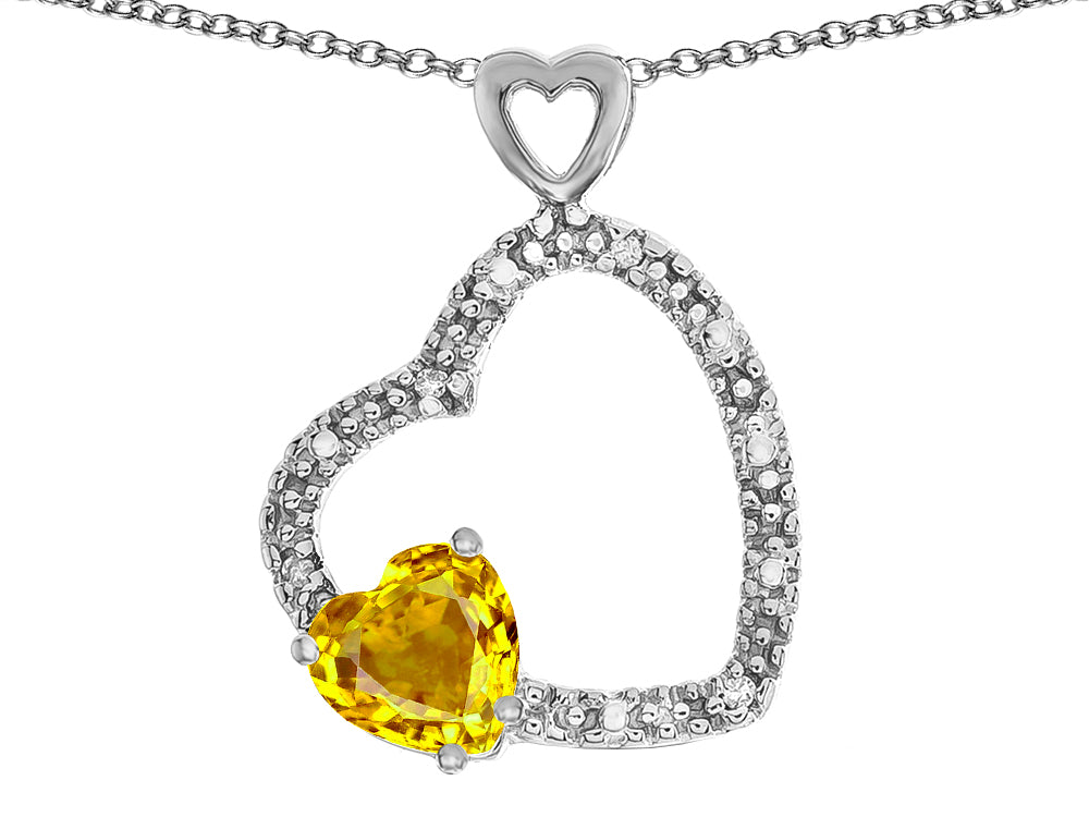 Star K Double Open Heart Pendant Necklace with 6mm Citrine Stone