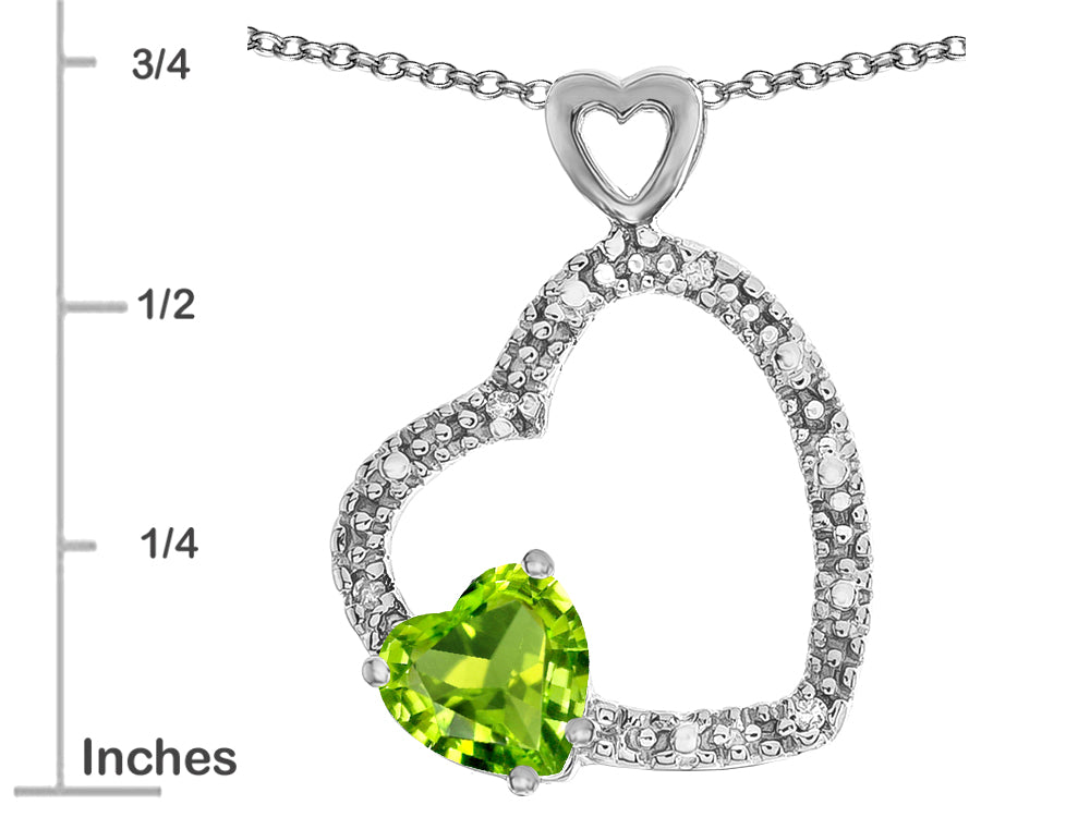 Star K Double Open Heart Pendant Necklace with 6mm Peridot Stone