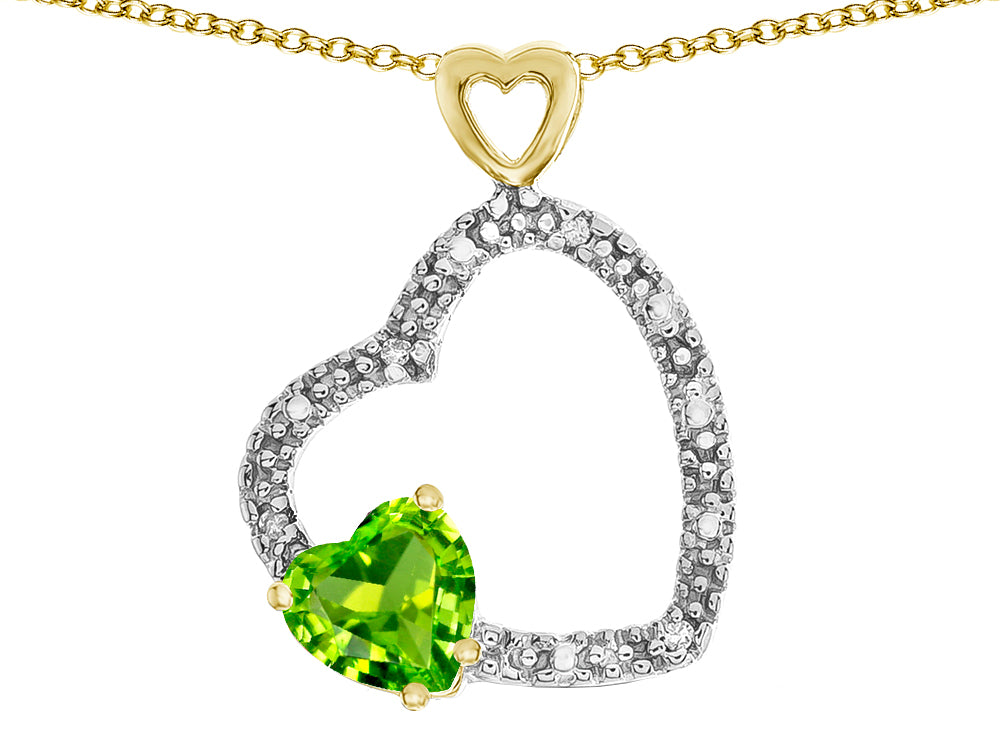 Star K Double Open Heart Pendant Necklace with 6mm Peridot Stone