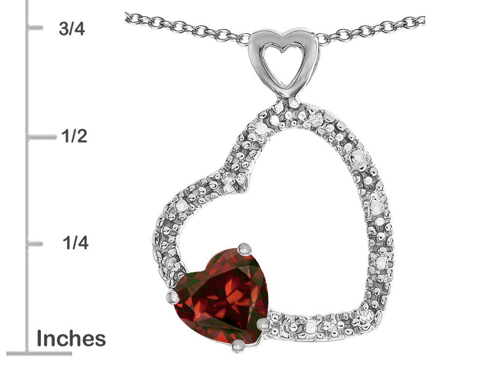 Star K Double Open Heart Pendant Necklace with 6mm Garnet Stone