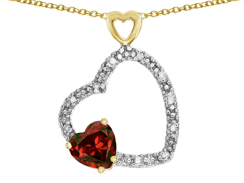 Star K Double Open Heart Pendant Necklace with 6mm Garnet Stone