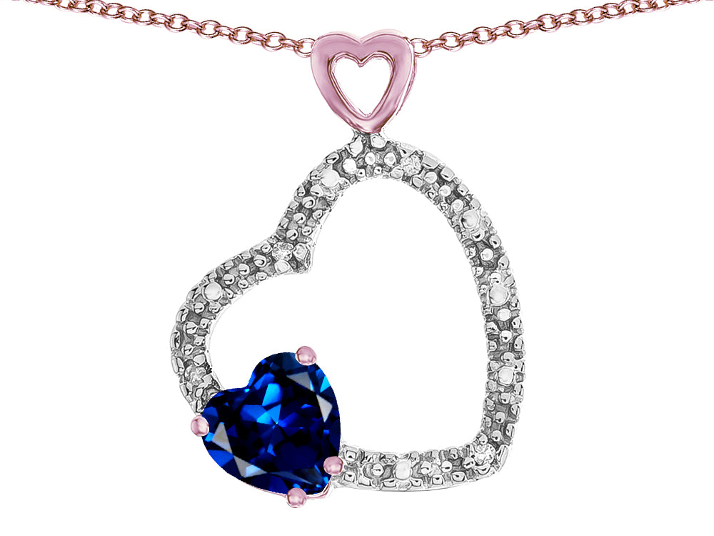 Star K Double Open Heart Pendant Necklace with 6mm Created Sapphire Stone