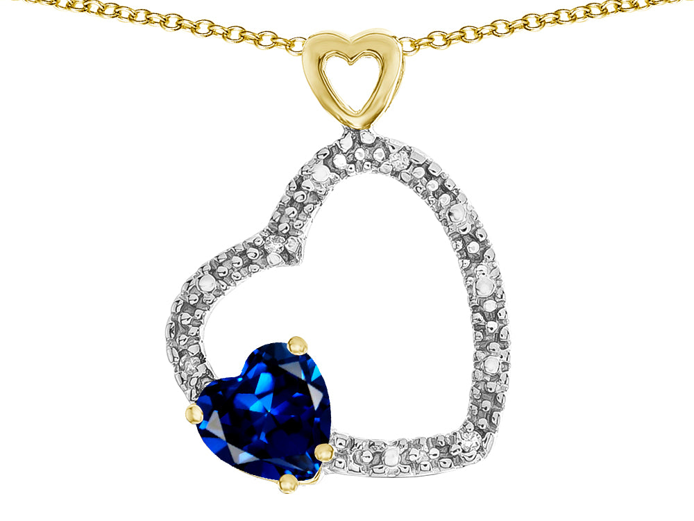 Star K Double Open Heart Pendant Necklace with 6mm Created Sapphire Stone