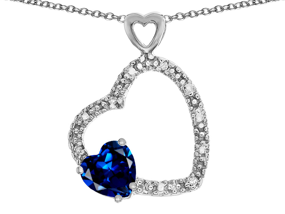 Star K Double Open Heart Pendant Necklace with 6mm Created Sapphire Stone