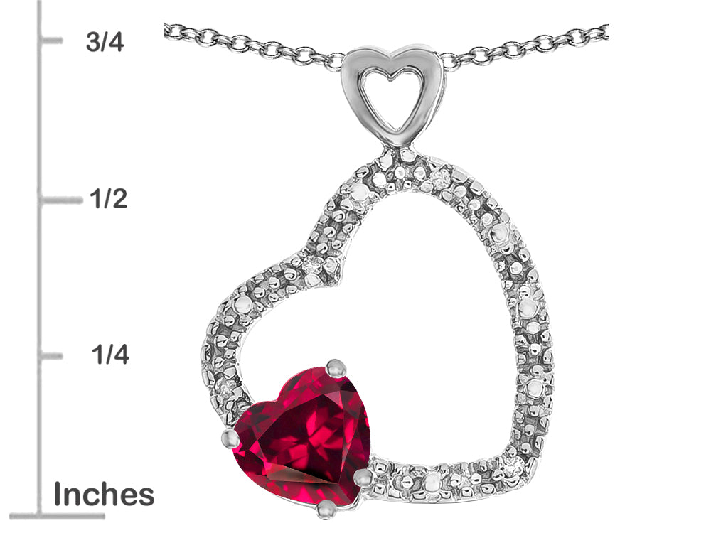 Star K Double Open Heart Pendant Necklace with 6mm Created Ruby Stone