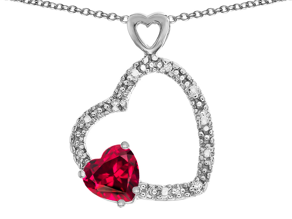 Star K Double Open Heart Pendant Necklace with 6mm Created Ruby Stone
