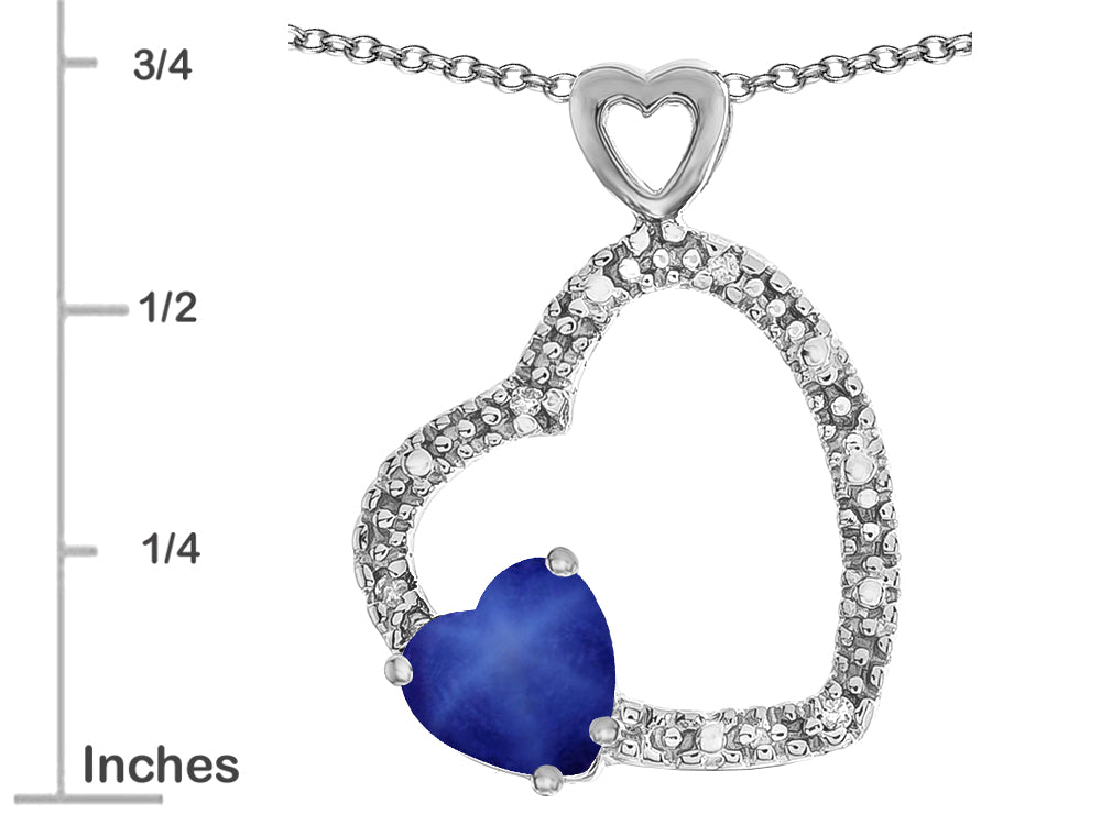 Star K Double Open Heart Pendant Necklace with 6mm Created Star Sapphire Stone