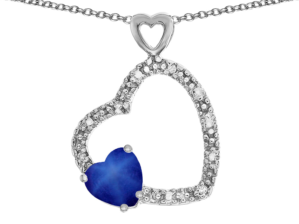Star K Double Open Heart Pendant Necklace with 6mm Created Star Sapphire Stone