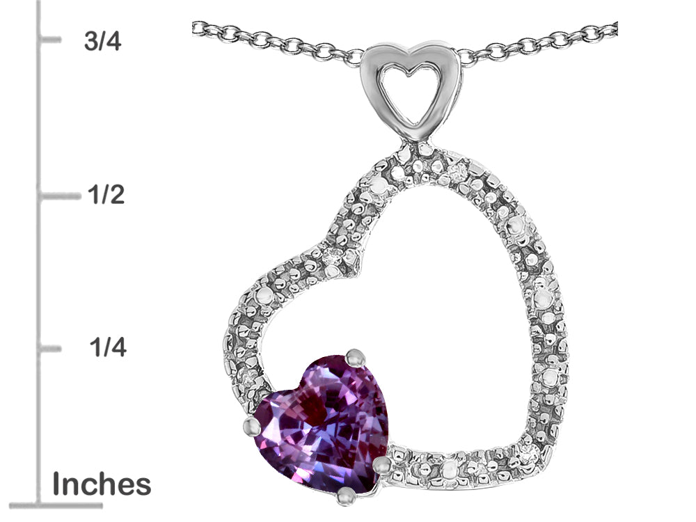 Star K Double Open Heart Pendant Necklace with 6mm Simulated Alexandrite Stone