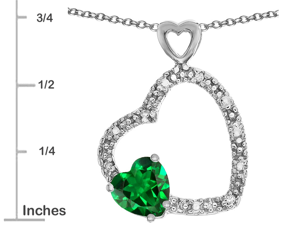 Star K Double Open Heart Pendant Necklace with 6mm Simulated Emerald Stone