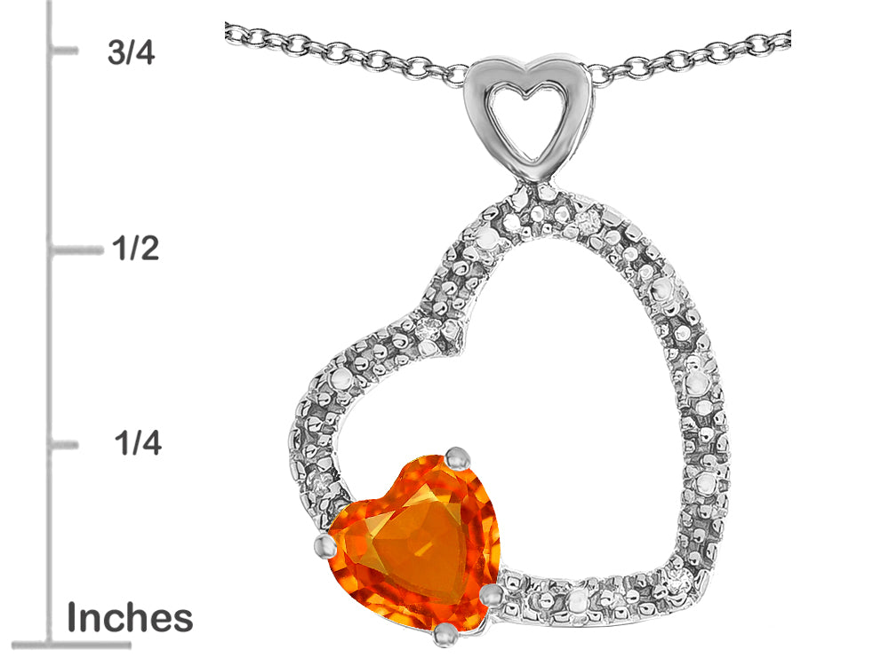 Star K Double Open Heart Pendant Necklace with 6mm Simulated Orange Mexican Fire Opal Stone