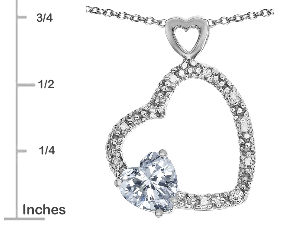Star K Double Open Heart Pendant Necklace with 6mm White Topaz Stone