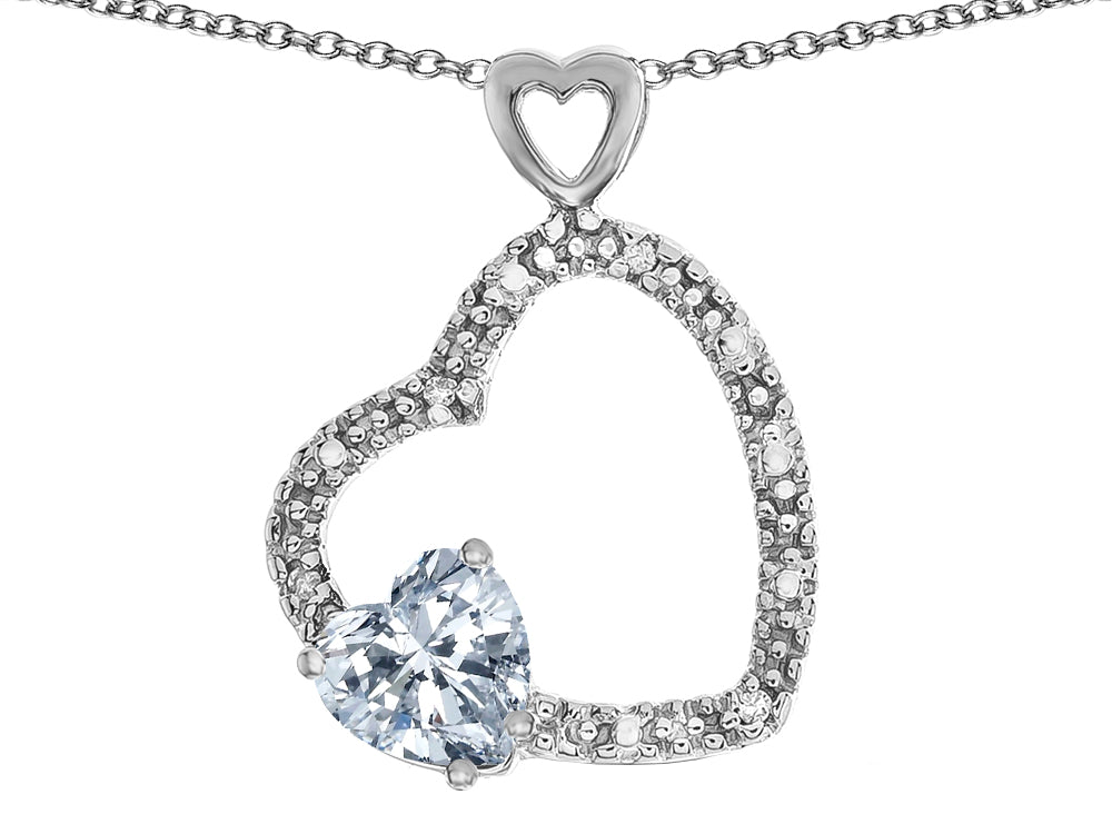 Star K Double Open Heart Pendant Necklace with 6mm White Topaz Stone