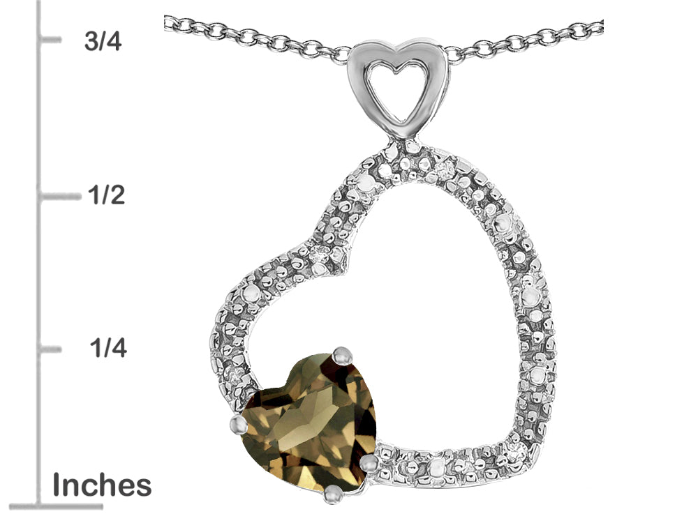 Star K Double Open Heart Pendant Necklace with 6mm Smoky Quartz Stone