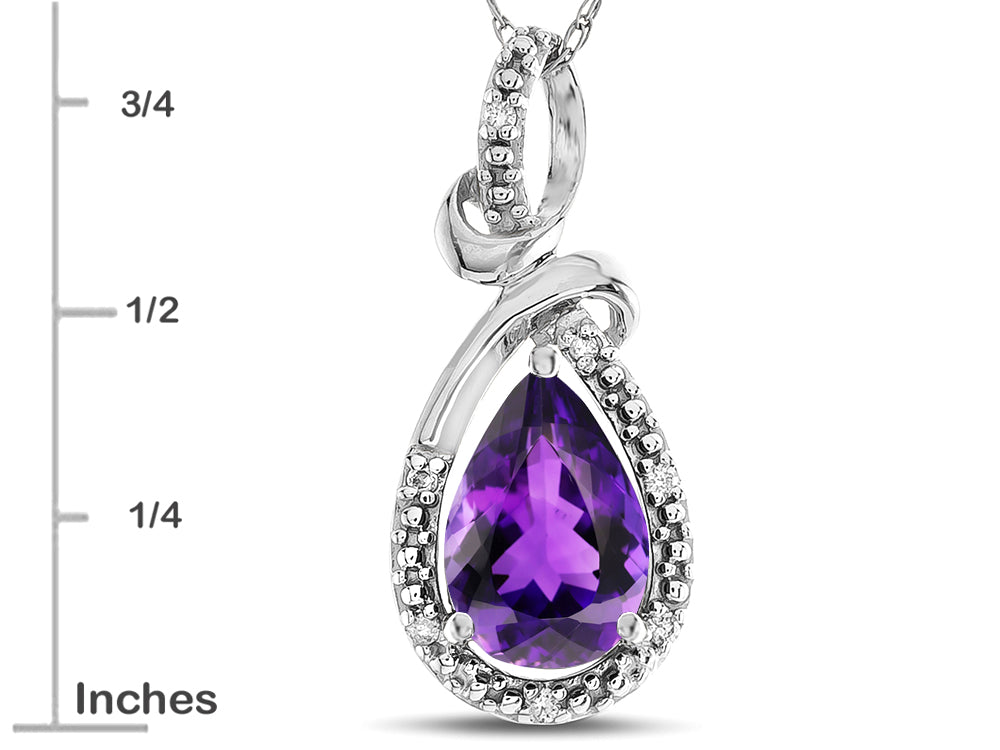 Star K Drop Halo Pear Shape Genuine Amethyst Pendant Necklace