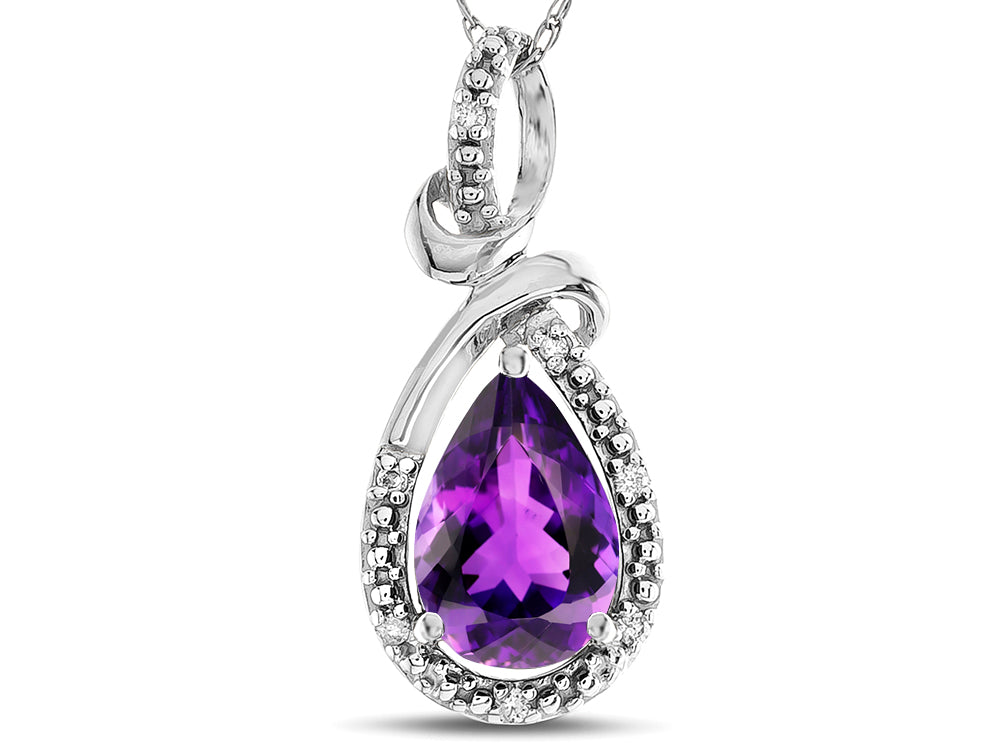 Star K Drop Halo Pear Shape Genuine Amethyst Pendant Necklace