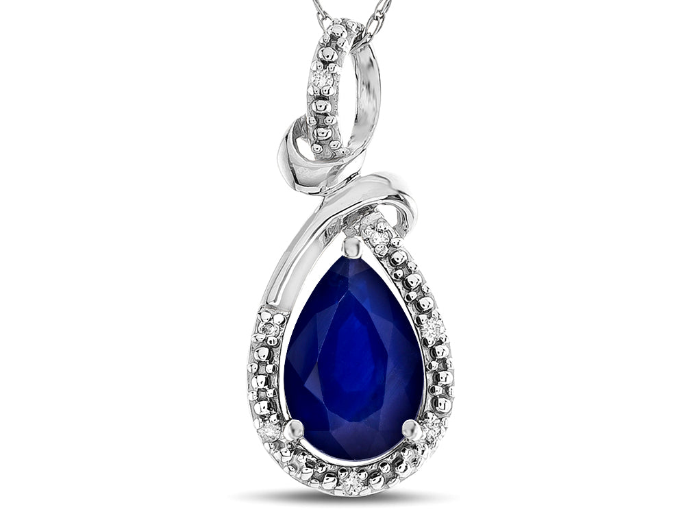 Star K Drop Halo Pear Shape Genuine Sapphire Pendant Necklace