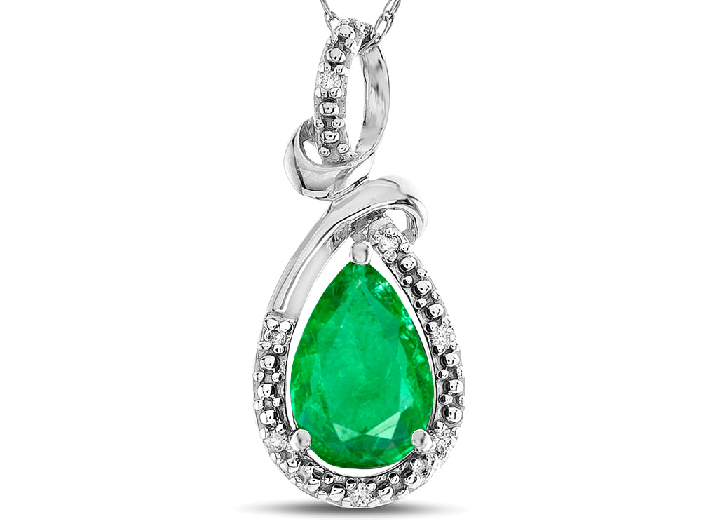 Star K Drop Halo Pear Shape Genuine Emerald Pendant Necklace