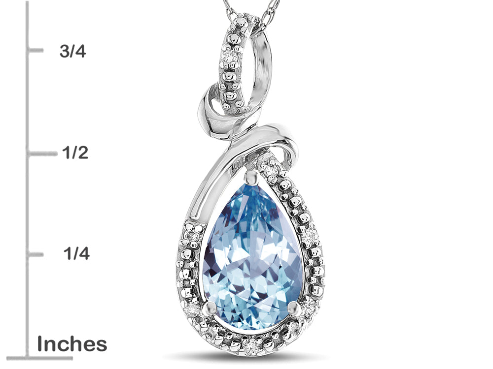 Star K Drop Halo Pear Shape Genuine Sky Blue Topaz Pendant Necklace