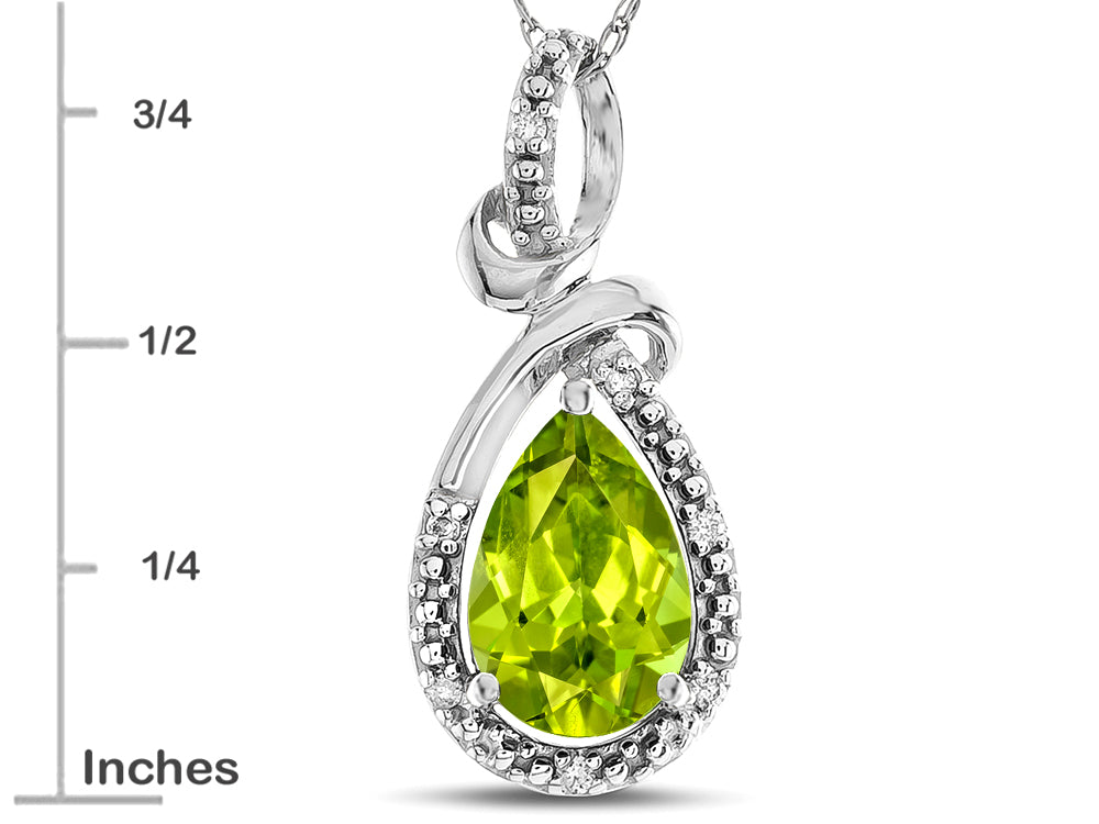 Star K Drop Halo Pear Shape Genuine Peridot Pendant Necklace