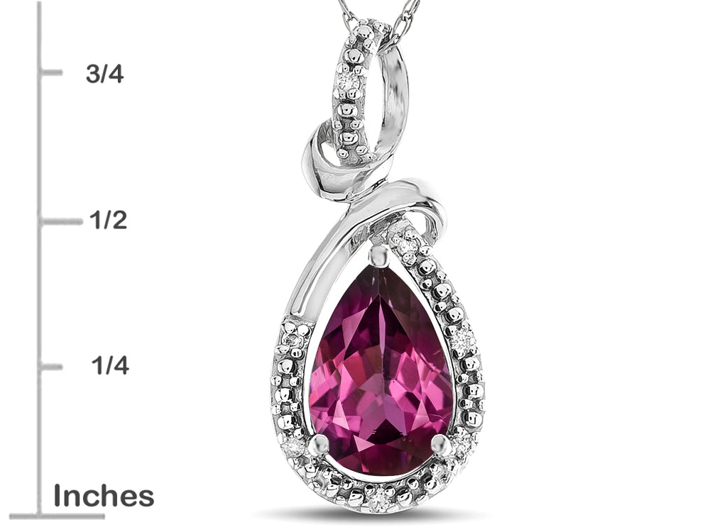Star K Drop Halo Pear Shape Genuine Rhodolite Pendant Necklace
