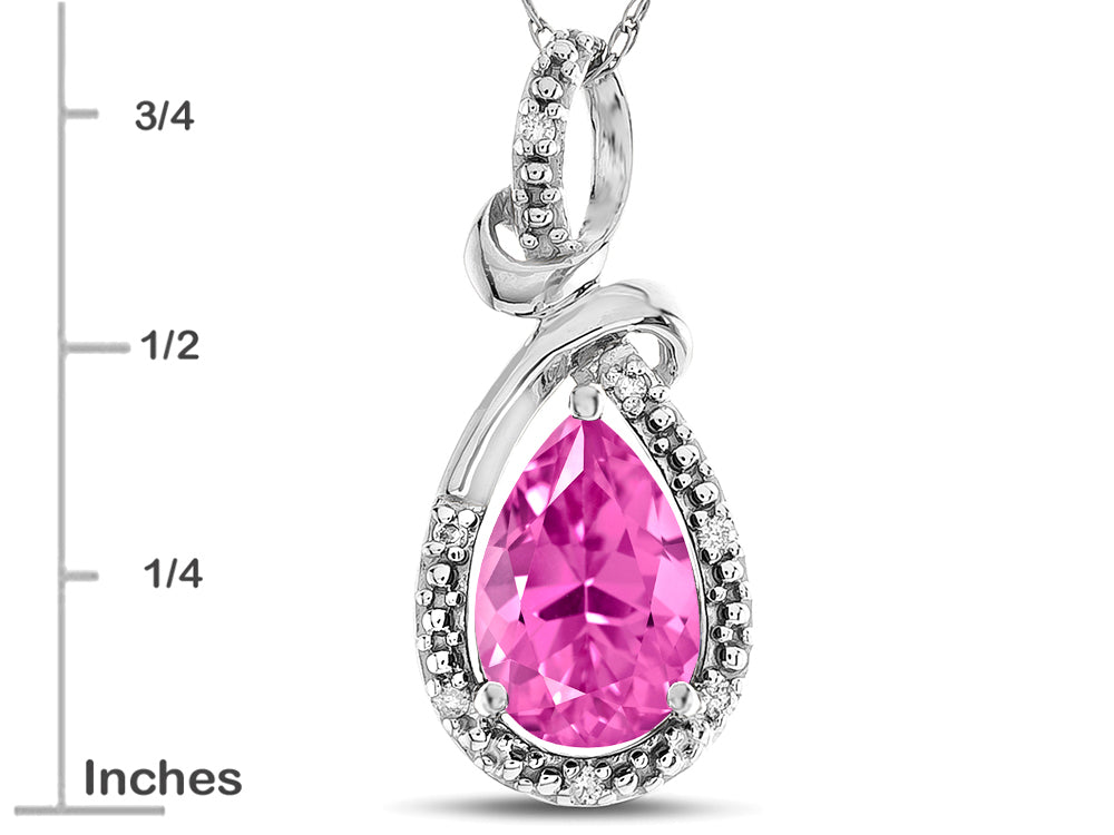 Star K Drop Halo Pear Shape Created Pink Sapphire Pendant Necklace