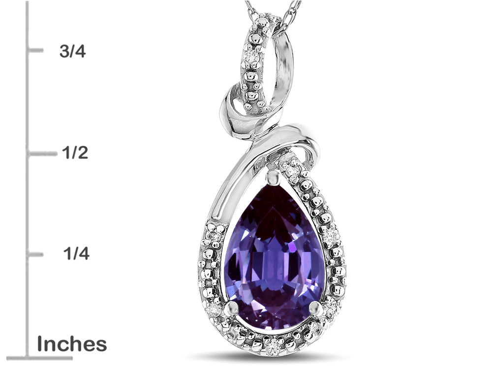 Star K Drop Halo Pear Shape Simulated Alexandrite Pendant Necklace