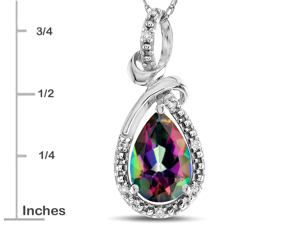 Star K Drop Halo Pear Shape Rainbow Mystic Topaz Pendant Necklace