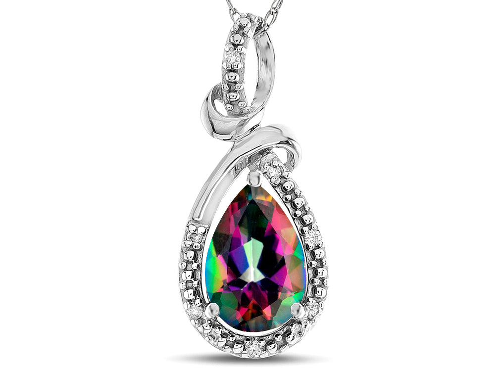 Star K Drop Halo Pear Shape Rainbow Mystic Topaz Pendant Necklace