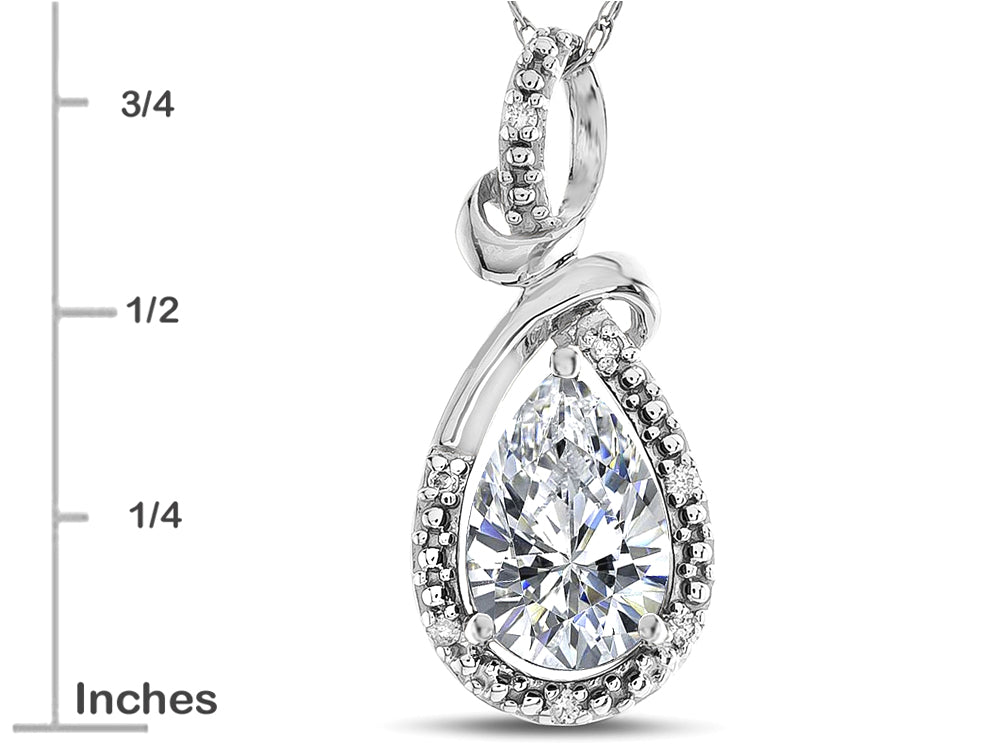 Star K Drop Halo Pear Shape Genuine White Topaz Pendant Necklace