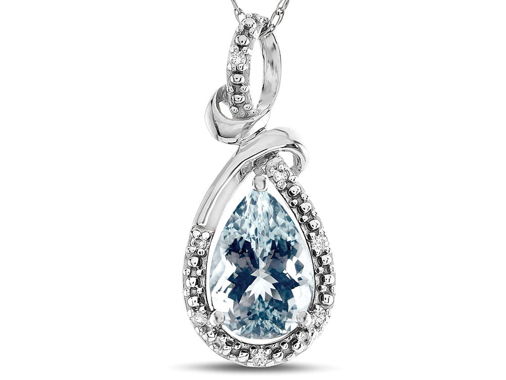 Star K Drop Halo Pear Shape Genuine Aquamarine Pendant Necklace