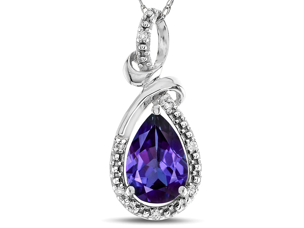 Star K Drop Halo Pear Shape Genuine Iolite Pendant Necklace