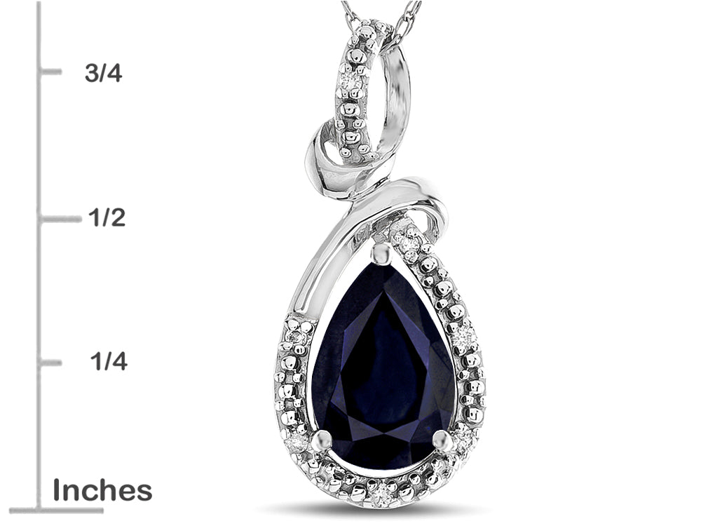 Star K Drop Halo Pear Shape Genuine Black Sapphire Pendant Necklace