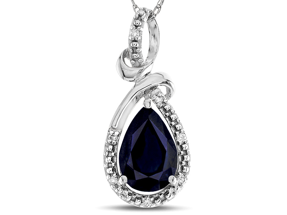 Star K Drop Halo Pear Shape Genuine Black Sapphire Pendant Necklace