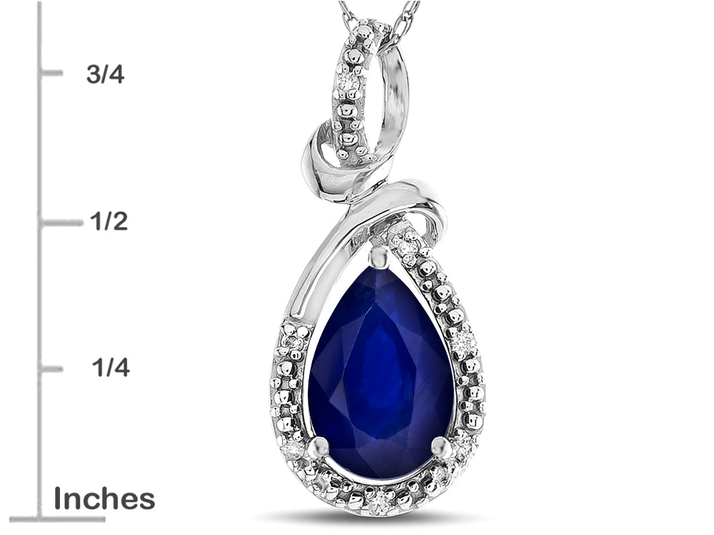 Star K Drop Halo Pear Shape Genuine Sapphire Pendant Necklace