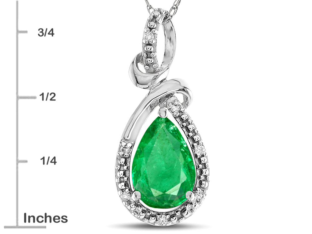 Star K Drop Halo Pear Shape Genuine Emerald Pendant Necklace