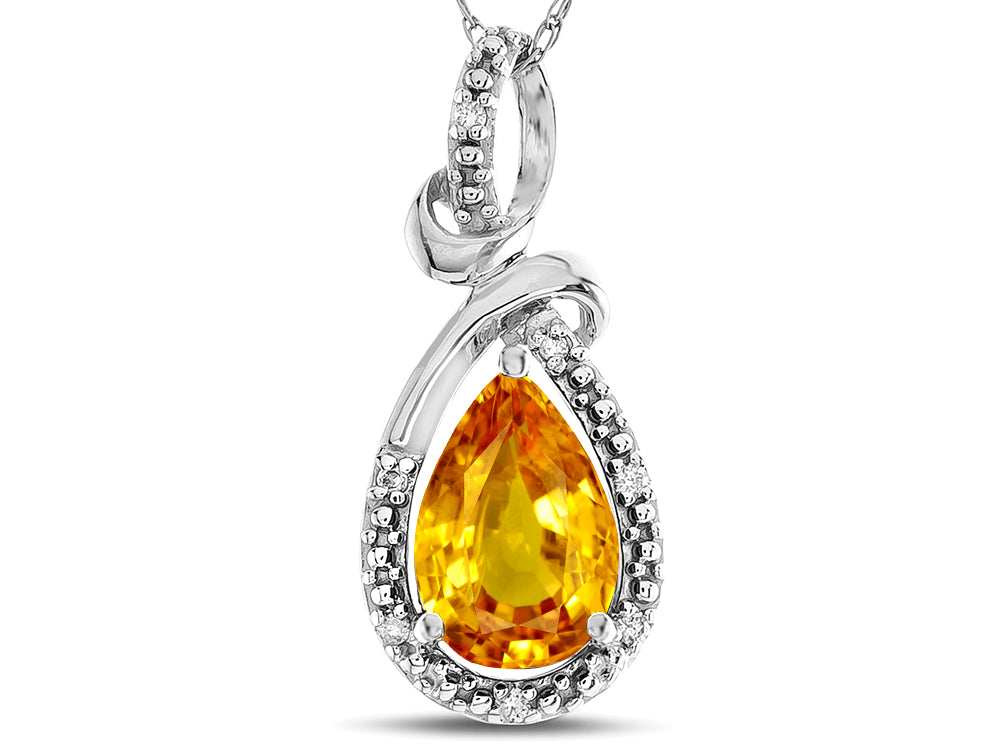Star K Drop Halo Pear Shape Genuine Citrine Pendant Necklace