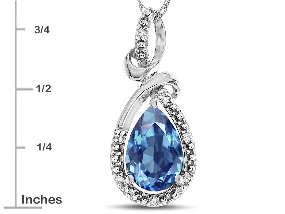 Star K Drop Halo Pear Shape Genuine Blue Topaz Pendant Necklace
