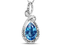 Star K Drop Halo Pear Shape Genuine Blue Topaz Pendant Necklace