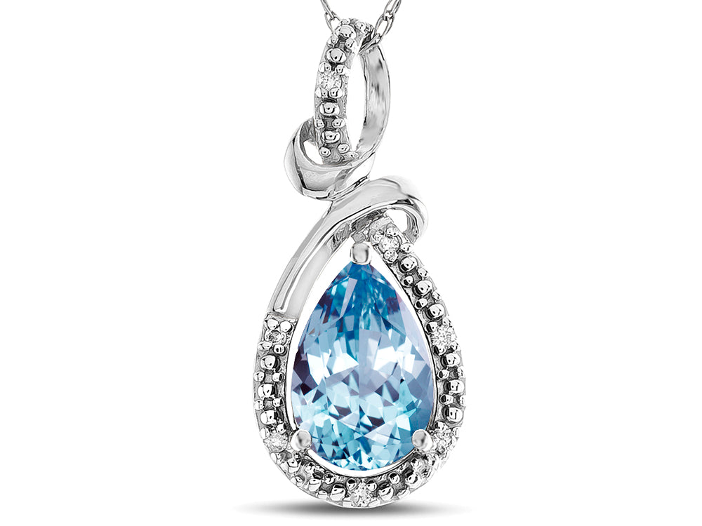 Star K Drop Halo Pear Shape Genuine Sky Blue Topaz Pendant Necklace