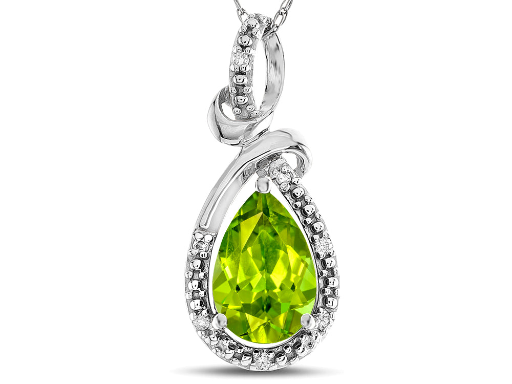 Star K Drop Halo Pear Shape Genuine Peridot Pendant Necklace