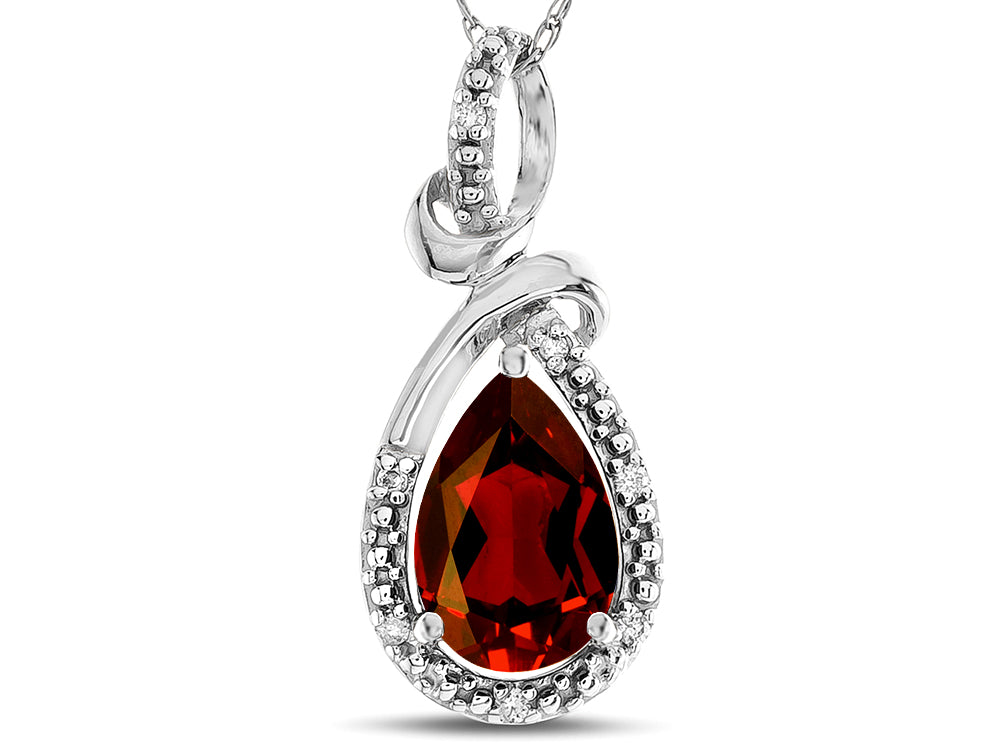 Star K Drop Halo Pear Shape Genuine Garnet Pendant Necklace