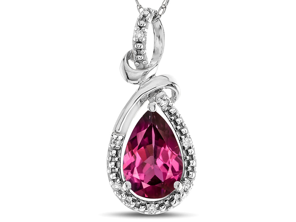 Star K Drop Halo Pear Shape Genuine Rhodolite Pendant Necklace