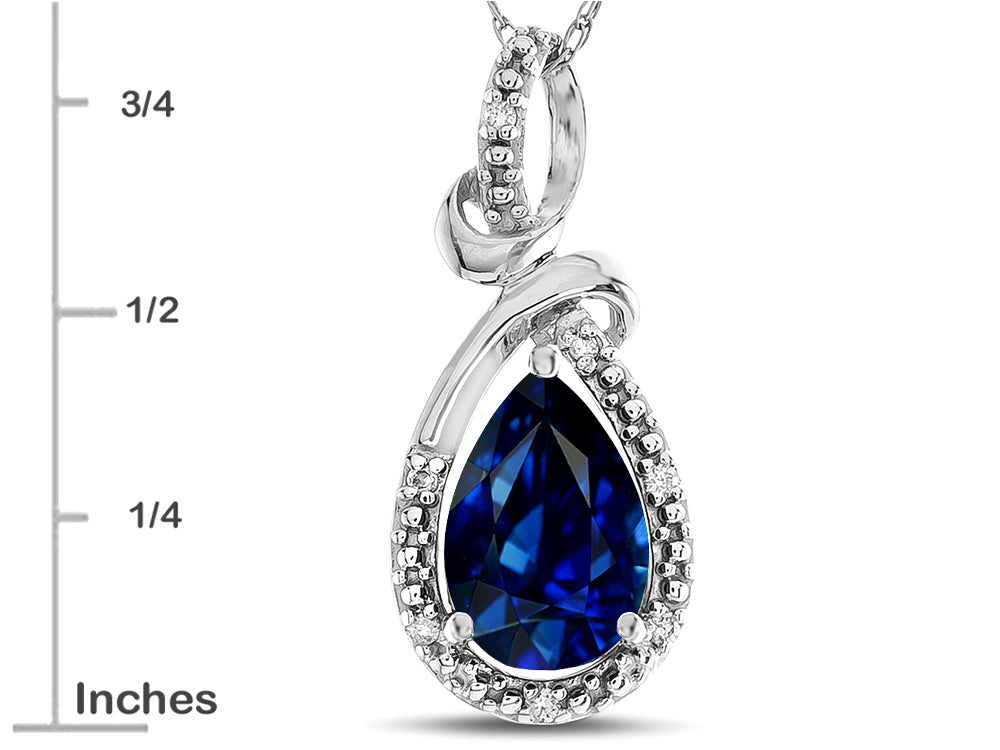 Star K Drop Halo Pear Shape Created Sapphire Pendant Necklace