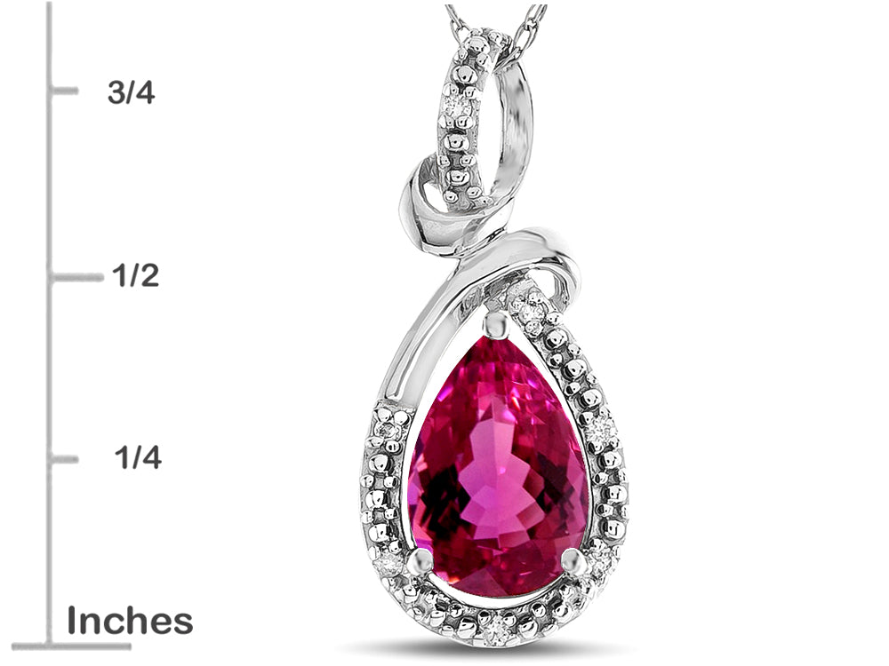 Star K Drop Halo Pear Shape Simulated Pink Tourmaline Pendant Necklace