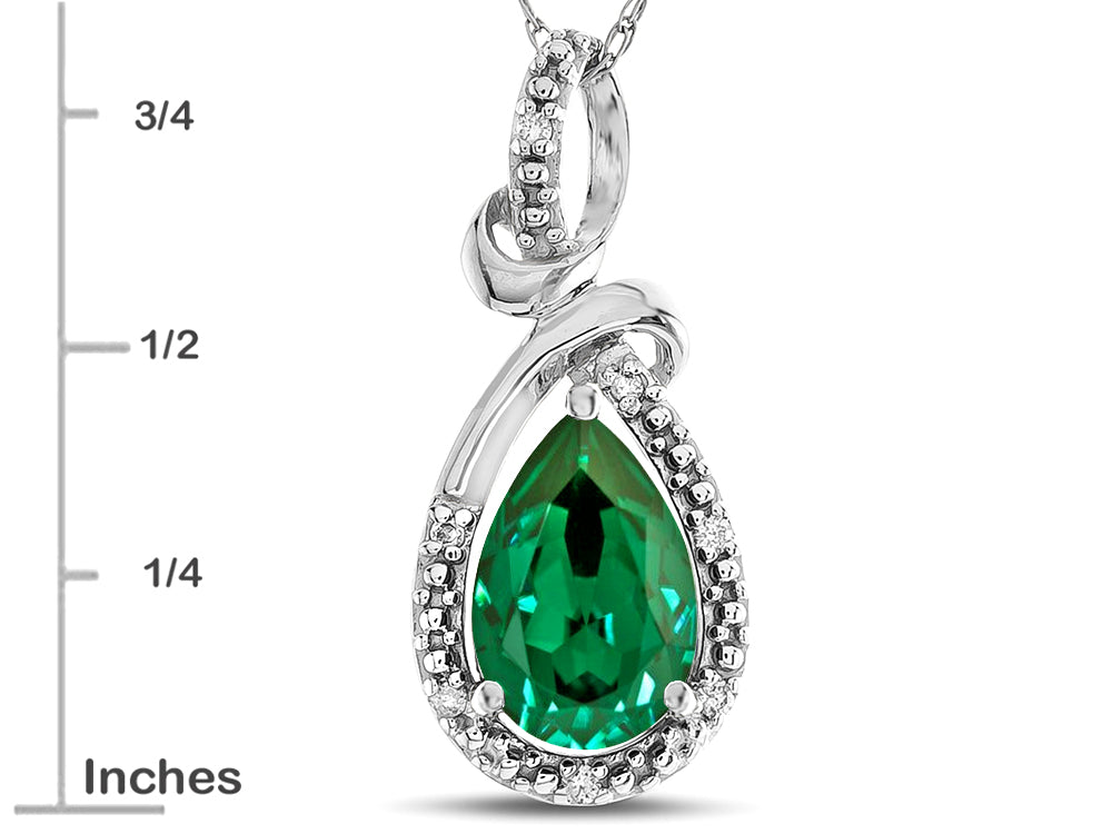 Star K Drop Halo Pear Shape Simulated Emerald Pendant Necklace