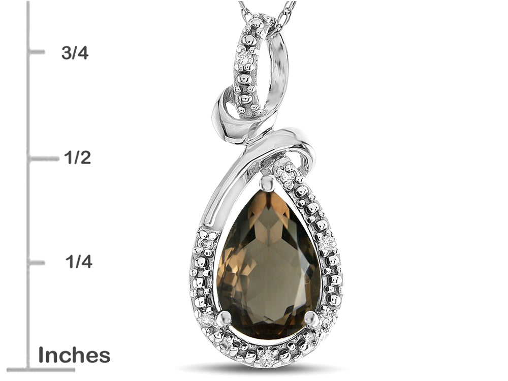 Star K Drop Halo Pear Shape Genuine Smoky Quartz Pendant Necklace