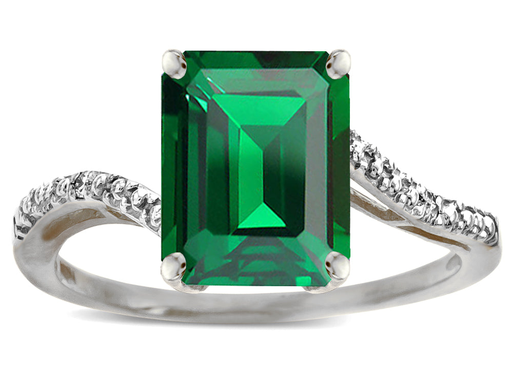 Star K  Big Stone Octagon Emerald Cut 10x8 Simulated Emerald Bypass solitaire ring